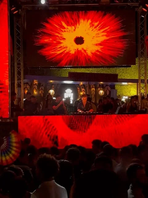 Red-lit main stage